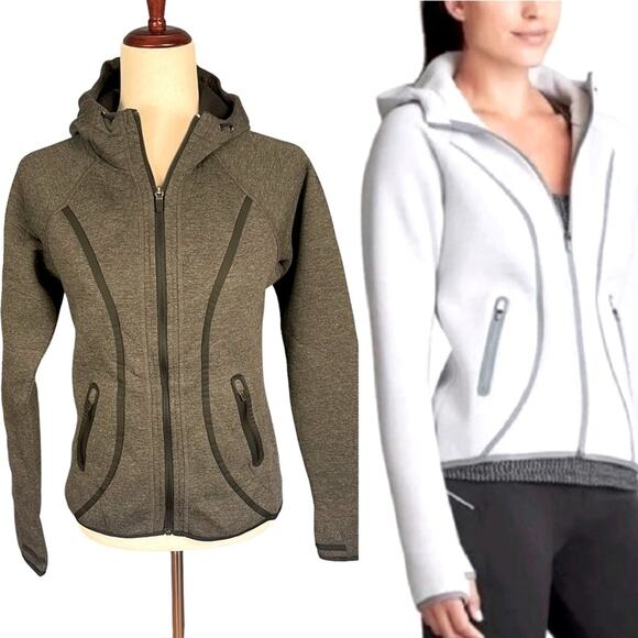 Athleta Fuse Scuba Hoodie Jacket Grey Black Trim XS Style #242921 - Picture 2 of 11